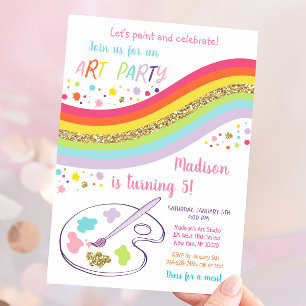 Art Party Rainbow Birthday Inbjudningar
