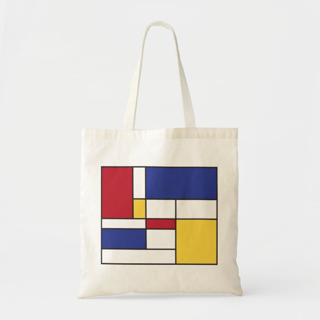 Art Piet Mondrian Stil Colorful Tote Bag Tygkasse (Framsidan)