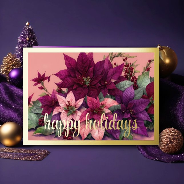 Art Poinsettia Arrangemang Burgundy Lila Peach Helgkort (Skapare uppladdad)