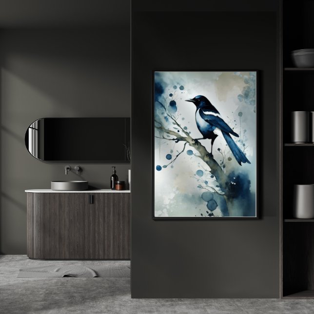 ART Poster : Elegant Magpie l Blue, Grey, Navy l  (Skapare uppladdad)