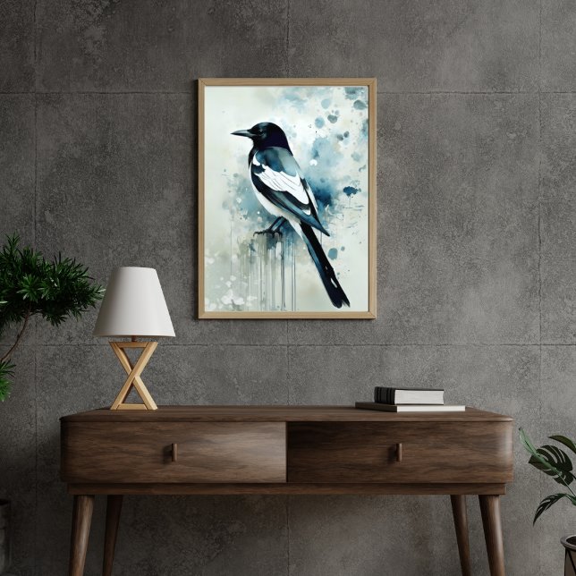 ART Poster : Elegant Magpie l Blue, Grey, Navy l  (Skapare uppladdad)