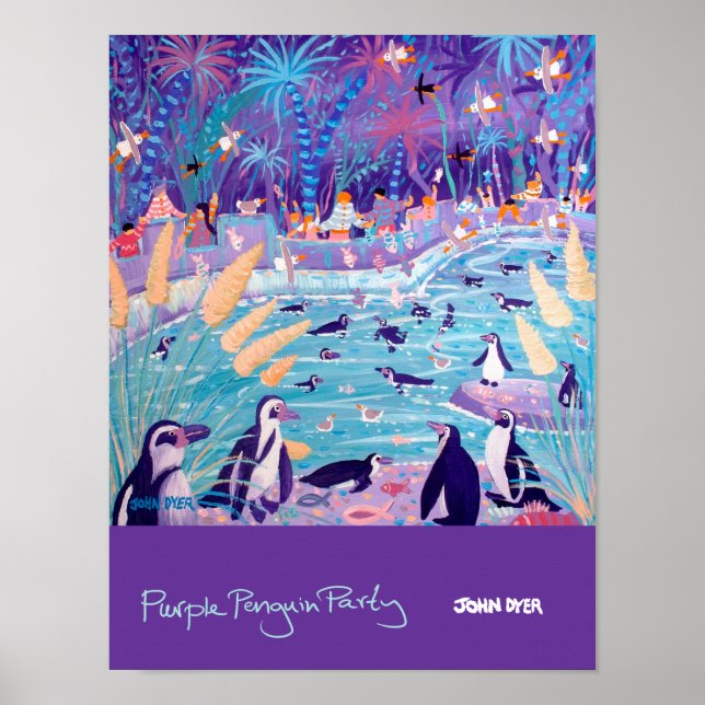 Art Poster: Lila Penguin Party vid djurparken Poster (Framsidan)
