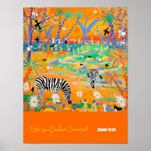 Art Poster: Stripy Safari Sunset vid djurparken Poster