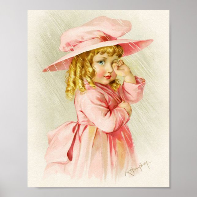 Art Print av Maud Humphrey Girl in Rain Poster (Framsidan)
