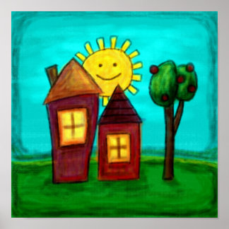 Art Print, Lycklig Houses Poster