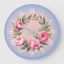 Art Print Watercolor Peonies Wreath Stor Klocka