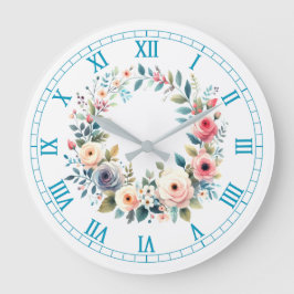 Art Print Watercolor Wildflower Roses Wreath Stor Klocka