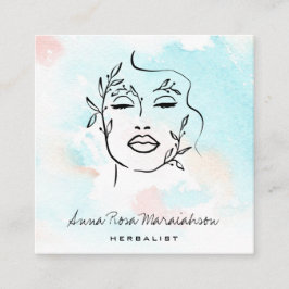 *~* Art QR Botanical Woman Greenery Fyrkantigt Visitkort