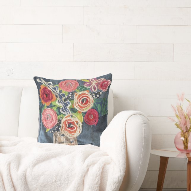 art quilt designed roses bouquet pillow with sunfl kudde (Soffa)