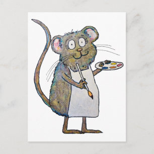 Art Råtta Mouse Painter Artist Whimsical Push Pain Vykort