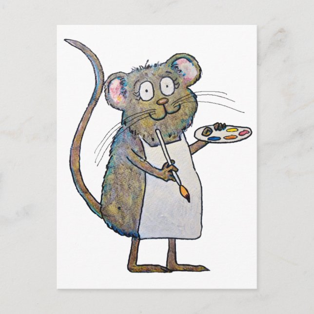 Art Råtta Mouse Painter Artist Whimsical Push Pain Vykort (Framsida)