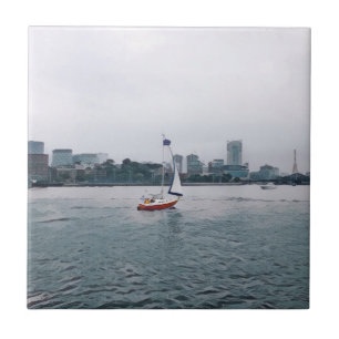 Art Red Sailboat Navy Yard Kakelplatta