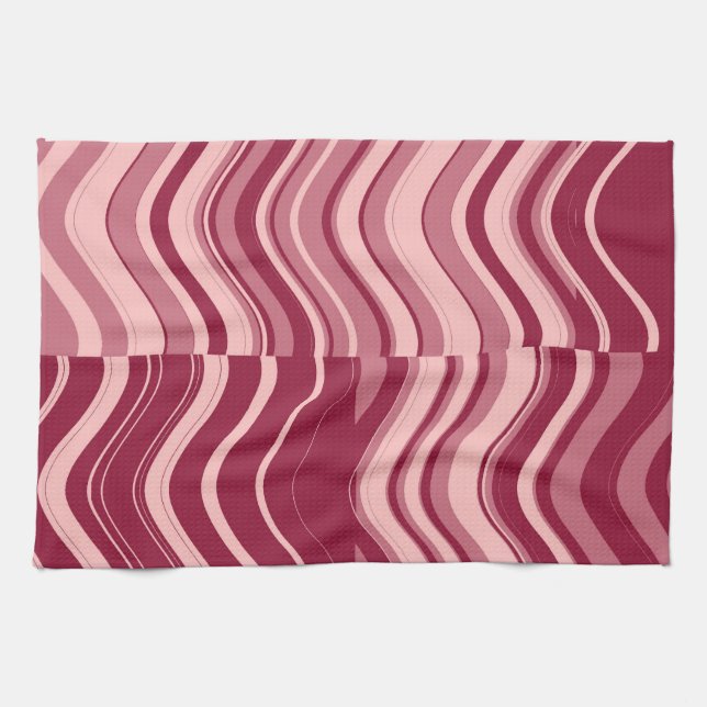 Art Retro Deep Red and Rosa Wave-Abstrakt Kökshandduk (Horisontell)
