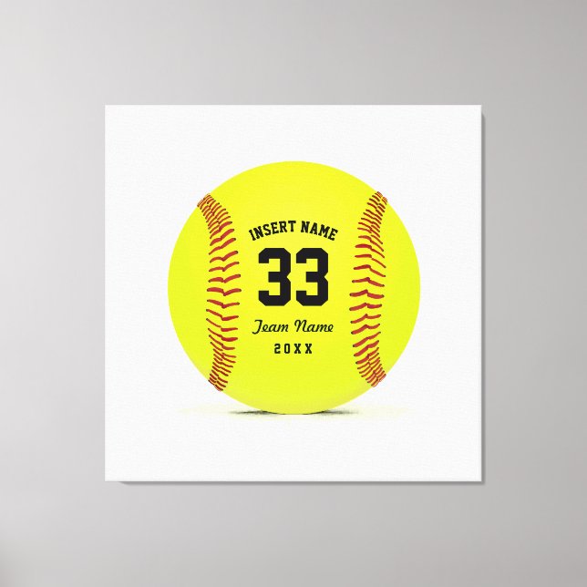 Art Softball Gult Red and Black Anpassningsbar Canvastryck (Framsida)