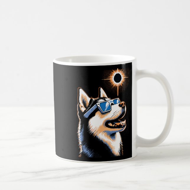 Art Solar Eclipse Husky Hund Wearing Eclips Glasse Kaffemugg (Höger)