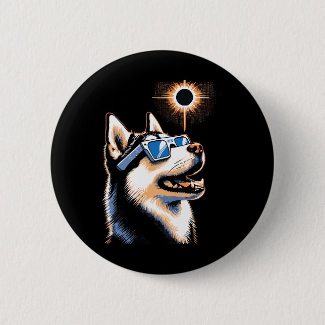 Art Solar Eclipse Husky Hund Wearing Eclips Glasse Knapp (Framsida)