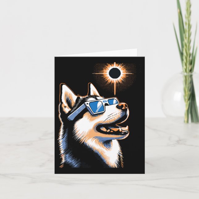 Art Solar Eclipse Husky Hund Wearing Eclips Glasse Kort (Framsida)