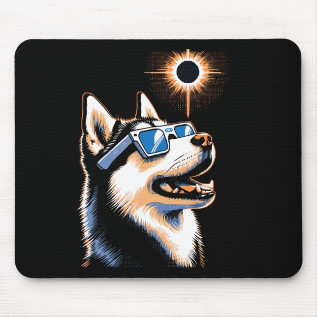 Art Solar Eclipse Husky Hund Wearing Eclips Glasse Musmatta (Framsidan)