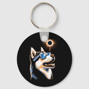 Art Solar Eclipse Husky Hund Wearing Eclips Glasse Nyckelring