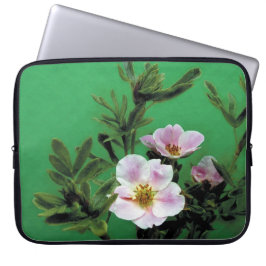 Art stil vild rosa ros blommor i grönt laptop sleeve