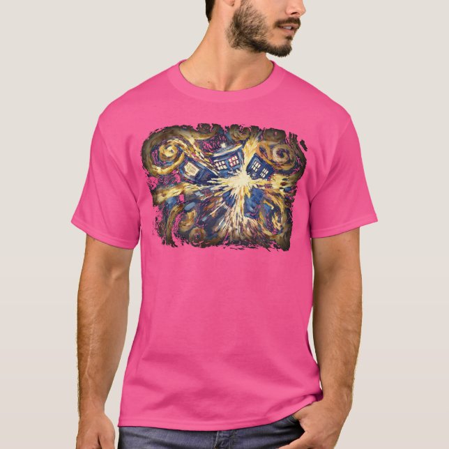 Art Tardis Van Gogh Time Travel Sci-Fi Fläkt T Shirt (Framsida)