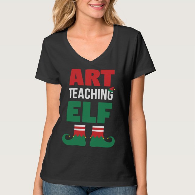 Art Teacher Christmas  Art Teaching Elf Teacher T Shirt (Framsida)