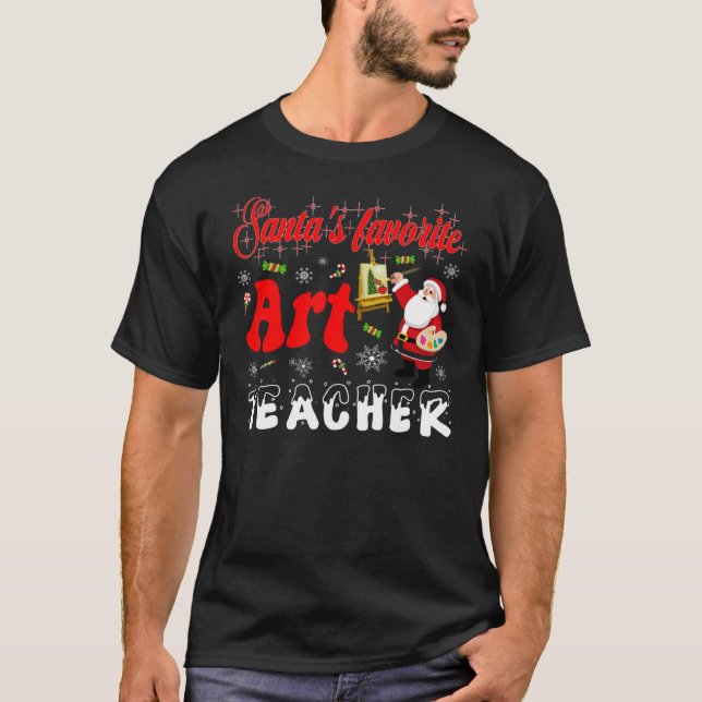 Art teacher Christmas   Santas Favorite teacher T Shirt (Framsida)