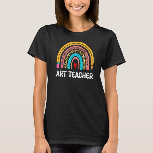 Art Teacher Leopard Rainbow Back to school T Shirt (Framsida)