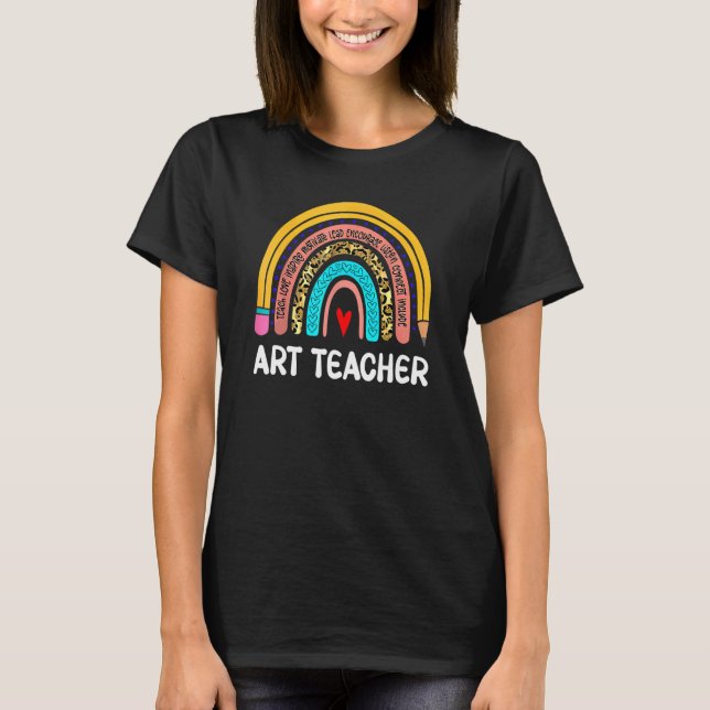Art Teacher Leopard Rainbow Back To School   T Shirt (Framsida)