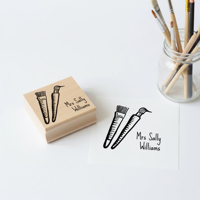 Art Teacher Name Stamp - Square Signature Stamper Stämpel (Personalized signature stamp for an art teacher. 🖌️🎨)