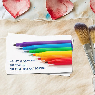 Art Teacher Rainbow Markers Artist Teckning Studio Visitkort