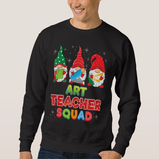 Art Teacher Squad jul Gnomes Gnome Sweater U Lång Ärmad Tröja (Framsida)