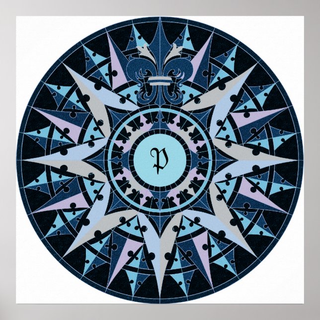 Art teckning, antika kompass ro, lägg till monogra poster (Framsidan)