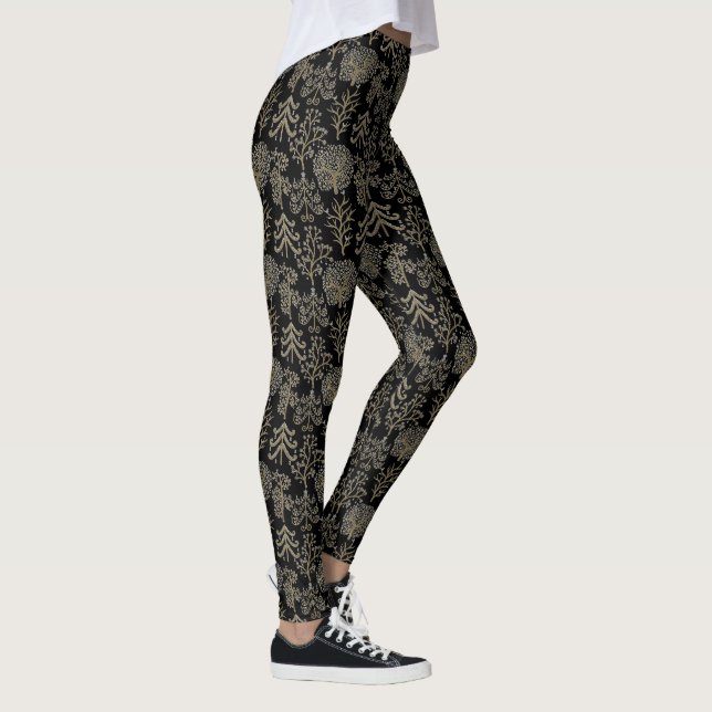 Art Träd Guld Helgdag - julsvart Leggings (Höger)