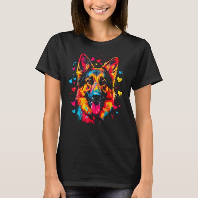 Art Tyska Shepherd Hund Kärlek Hearts T Shirt (Framsida)