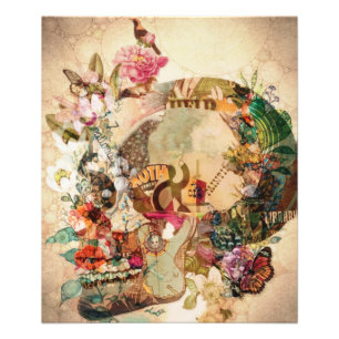 Art Vintage Sugar Skullblommor Fototryck