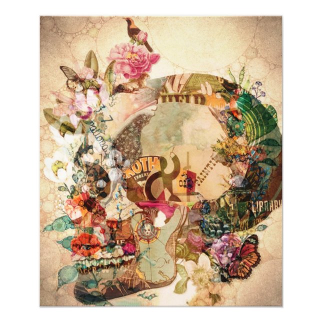 Art Vintage Sugar Skullblommor Fototryck (Framsidan)