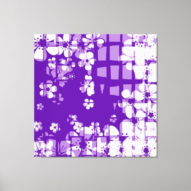 Art violett och vitt blommönster canvastryck (Framsida)