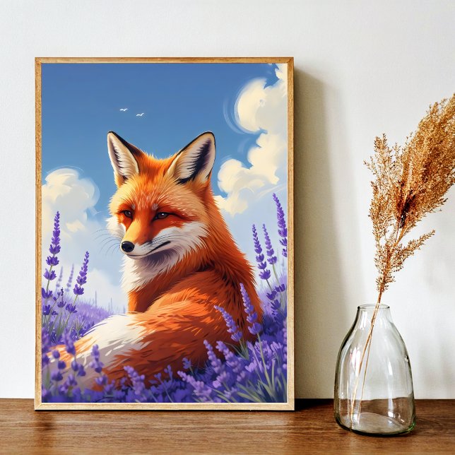 Art Whimsisk Fox & Lavender Art Poster (Nature Art Whimsical Fox & Lavender Art Poster)