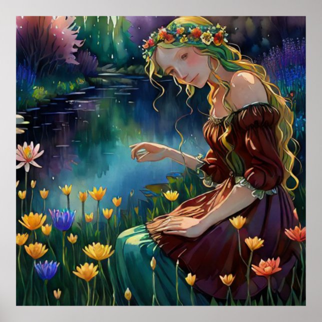 *~ Art Woman Sitta Plocka Flower Pond AP56 Poster (Framsidan)