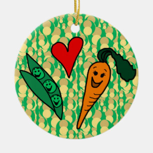 Ärtakärlekmorötter, gullig grönt och orange de julgransprydnad keramik