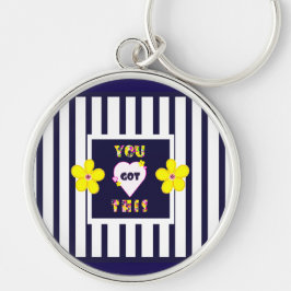 Artblomma med rand Gult Rund Silverfärgad Nyckelring