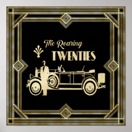 ArtDeco The Roaring Twenties Black Guld Gatsby Car Poster