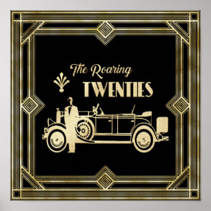 ArtDeco The Roaring Twenties Black Guld Gatsby Car Poster