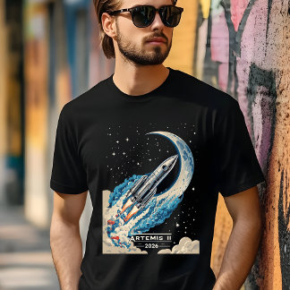 Artemis II NASA Moon Mission Cosmic Rocket Art T Shirt