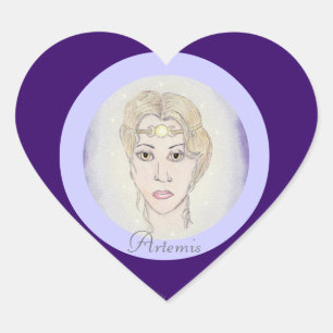 Artemis Måne Goddess Hjärtformat Klistermärke