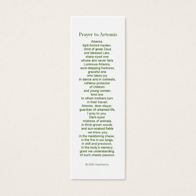 Artemis Prayer Card Litet Visitkort (Framsidan)