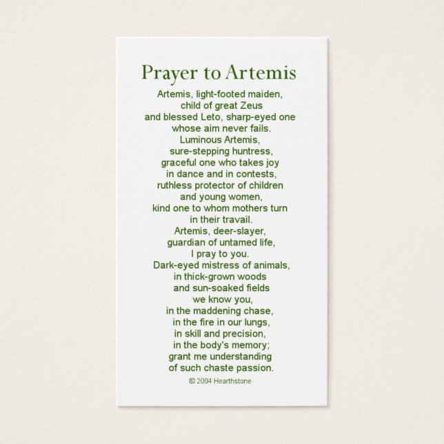 Artemis Prayer Card Visitkort (Framsidan)