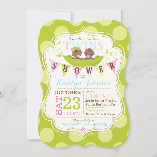 Ärter i en Pod African Twillingars Baby Shower-inb Inbjudningar (Framsida)