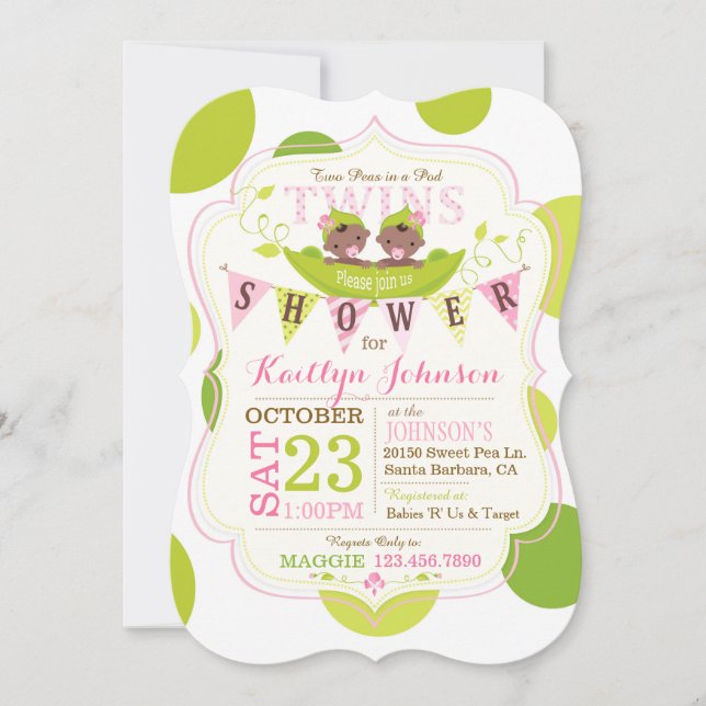 Ärter i en Pod African Twillingars Baby Shower-inb Inbjudningar (Framsida)